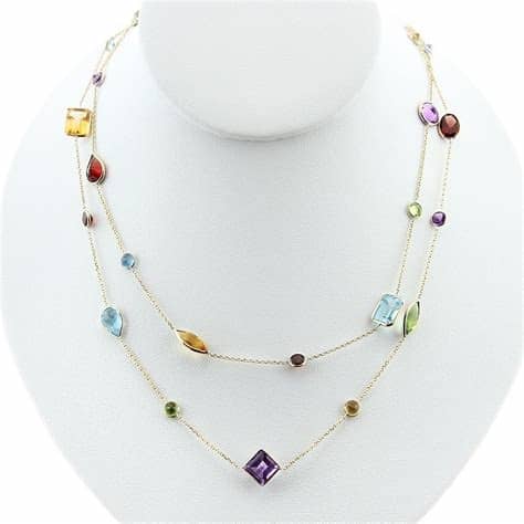 14K Gold Multi Gemstone Necklace