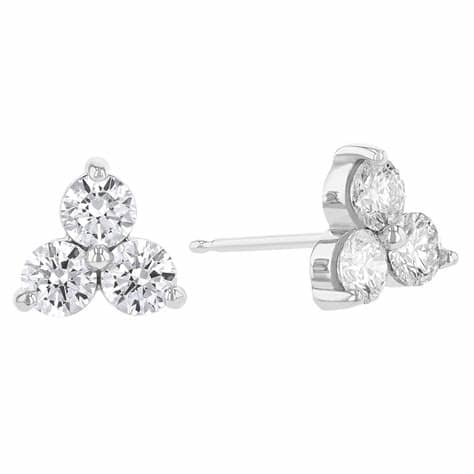 3 Stone Diamond Stud Earrings