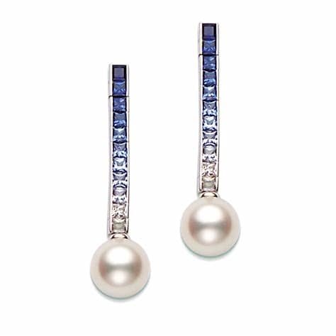 Mikimoto Pearl and Sapphire Earrings