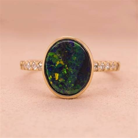 Opal Engagement Ring Black Band