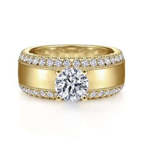 Wide Gold Band With Single Diamond